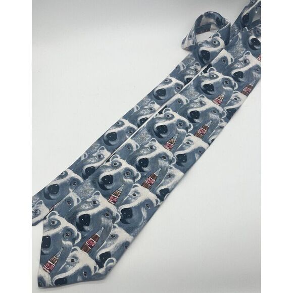 COCA-COLA WHITE CHRISTMAS BEAR DRINKS COKE SILK NECKTIE TIE - Picture 5 of 5